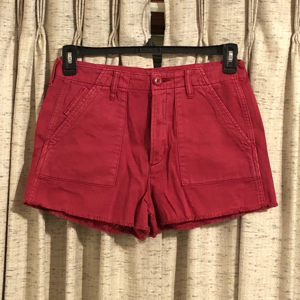 American Eagle High Waisted Button Fly Frayed Hem Shorts